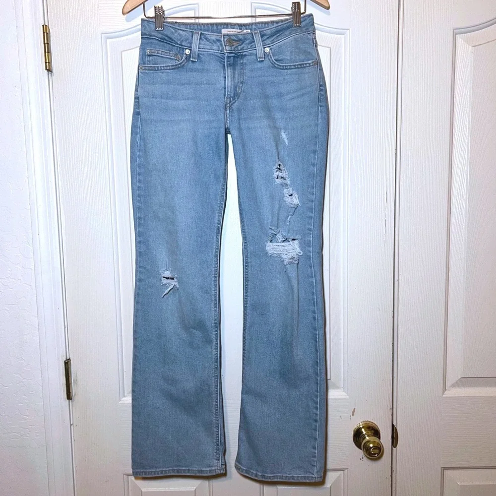 Levis Superlow Bootcut Jeans Light Wash Loose Fit Distressed Low Rise Grunge 26